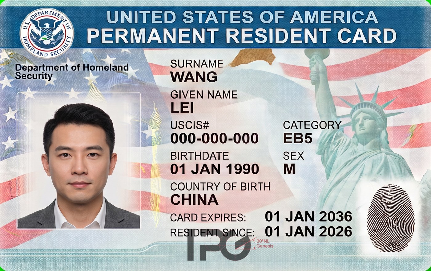 美国身份卡片示意图,非真实证件